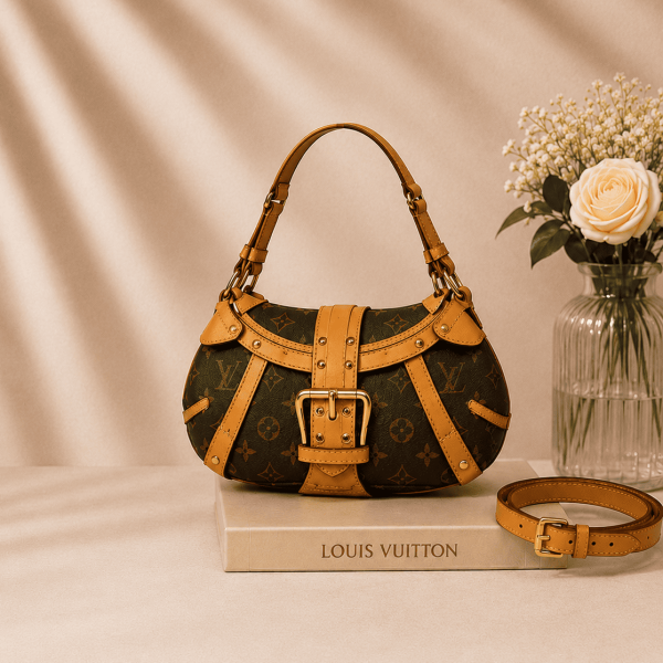 LV Leonor 原花荷葉金釦雙排斜背包精品包款1025