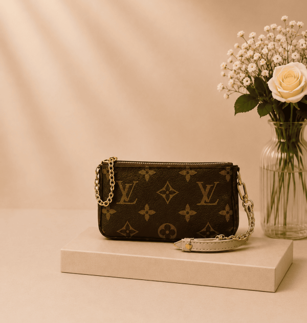 LV Rosalie 原花拼芭蕾粉金釦零錢卡夾精品短夾,卡夾1328